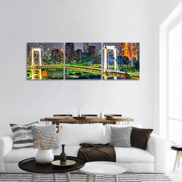 Rainbow Bridge In Tokyo Panoramic Canvas Wall Art-3 Piece-25" x 08"-Tiaracle