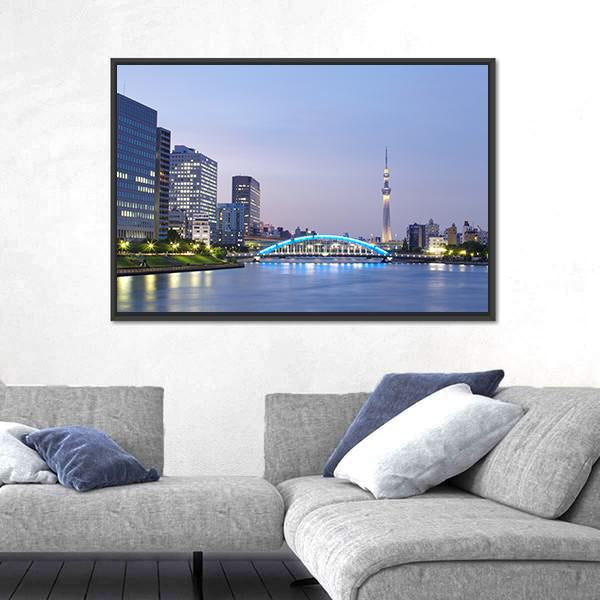 Tokyo Skyline Japan Canvas Wall Art-1 Piece-Floating Frame-24" x 16"-Tiaracle