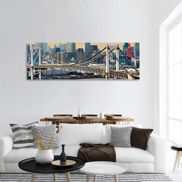 Rainbow Bridge & Tokyo Tower Panoramic Canvas Wall Art-3 Piece-25" x 08"-Tiaracle