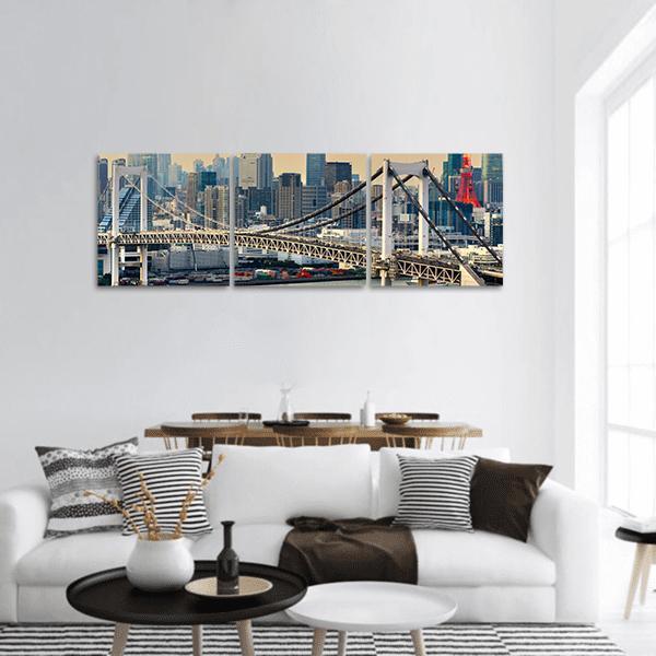 Rainbow Bridge &amp; Tokyo Tower Panoramic Canvas Wall Art-3 Piece-25" x 08"-Tiaracle