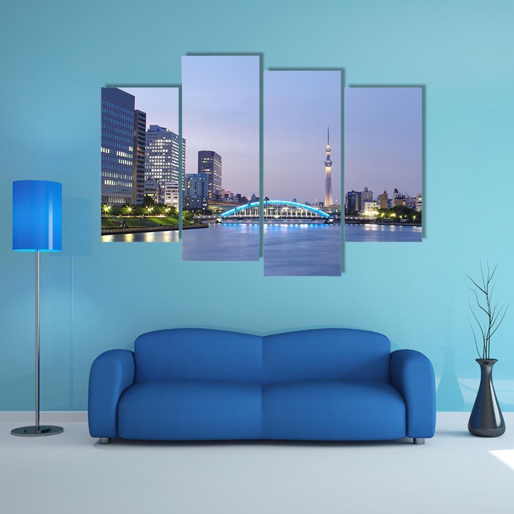 Tokyo Skyline Japan Canvas Wall Art-4 Pop-Gallery Wrap-50" x 32"-Tiaracle