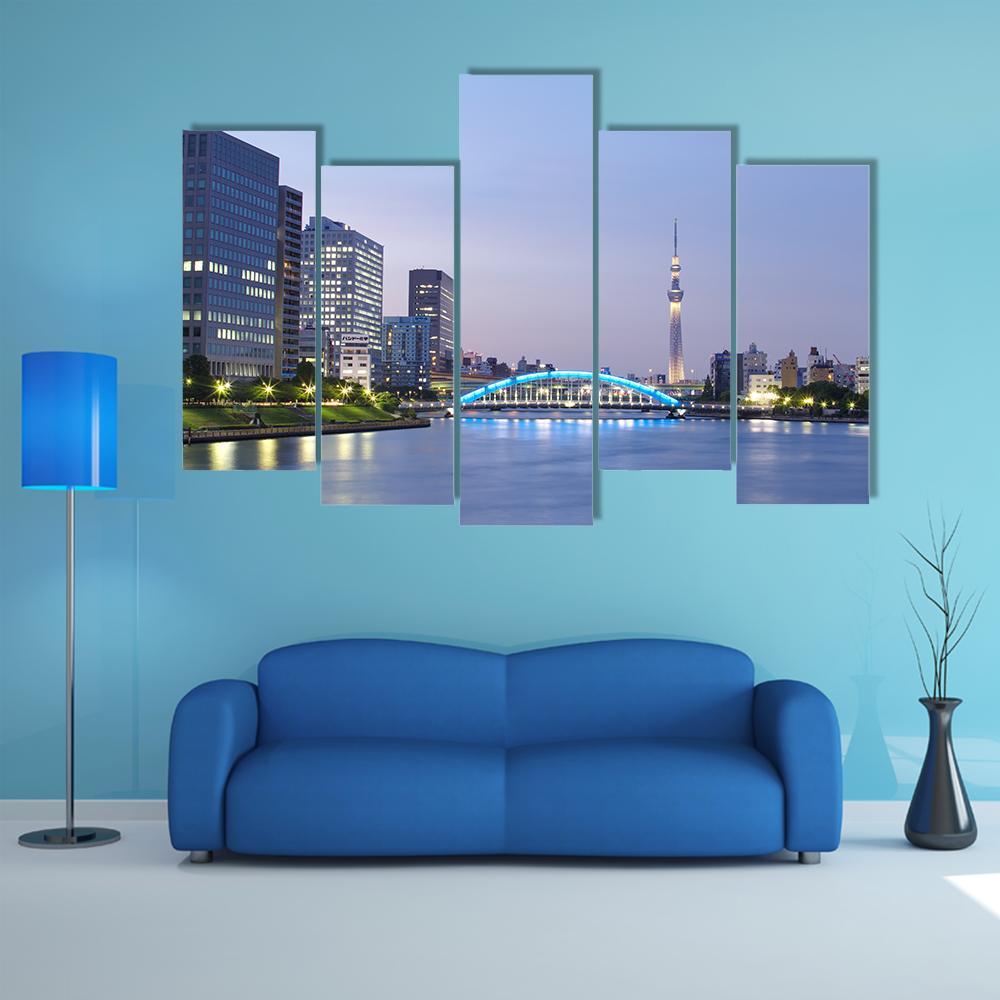 Tokyo Skyline Japan Canvas Wall Art-5 Pop-Gallery Wrap-47" x 32"-Tiaracle