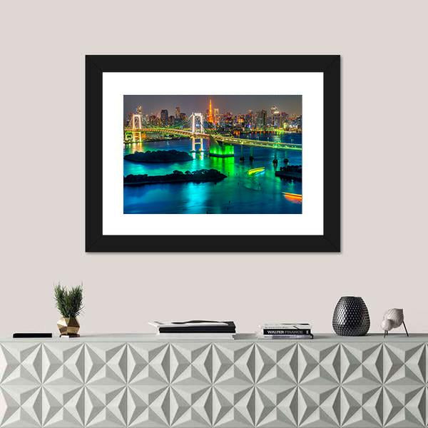 Tokyo Tower &amp; Rainbow Bridge Canvas Wall Art-3 Horizontal-Gallery Wrap-25" x 16"-Tiaracle