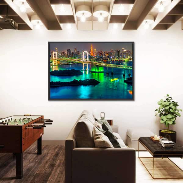 Tokyo Tower &amp; Rainbow Bridge Canvas Wall Art-3 Horizontal-Gallery Wrap-25" x 16"-Tiaracle