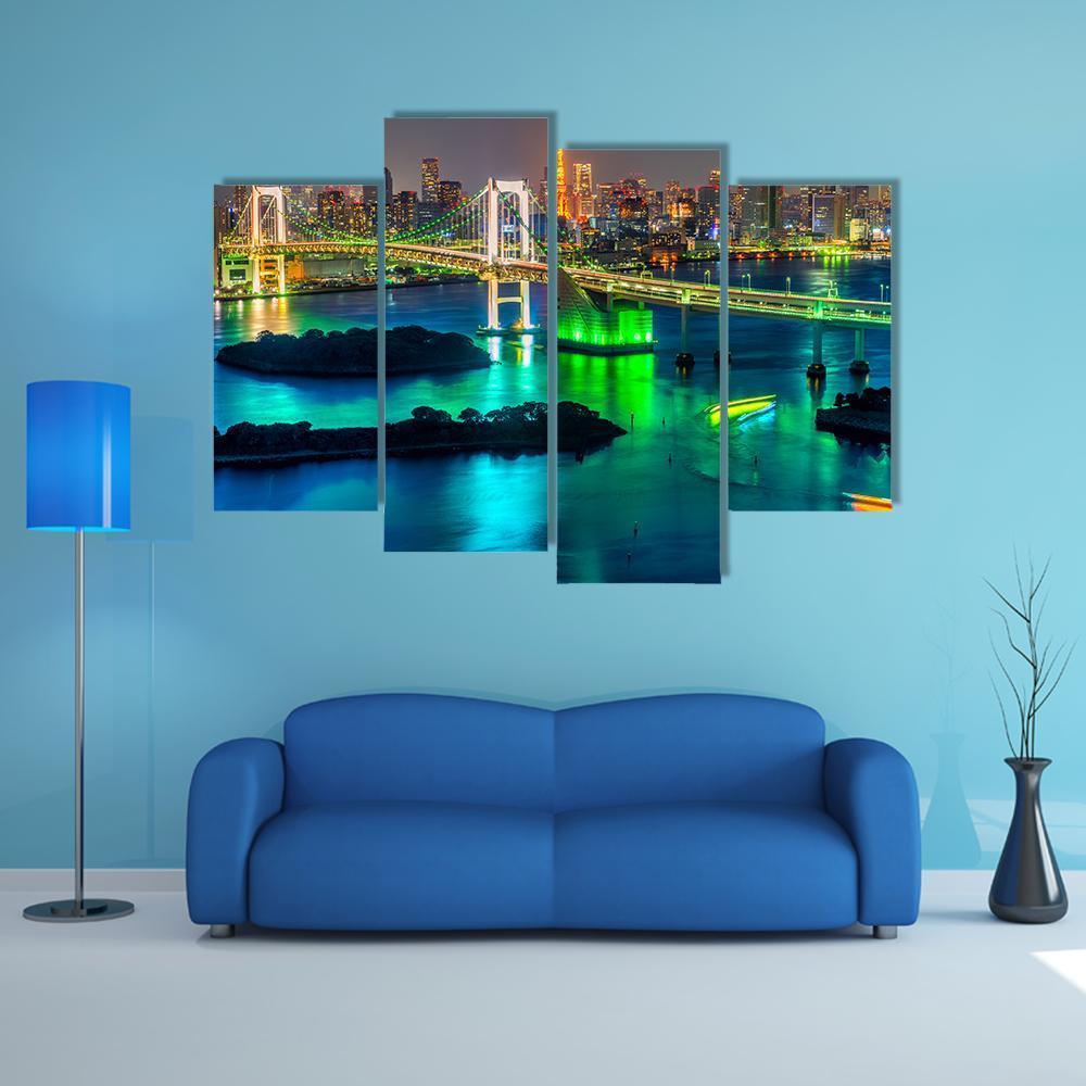 Tokyo Tower &amp; Rainbow Bridge Canvas Wall Art-4 Pop-Gallery Wrap-50" x 32"-Tiaracle