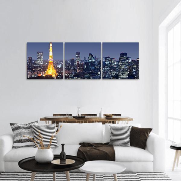 Tokyo Tower Japan Panoramic Canvas Wall Art-3 Piece-25" x 08"-Tiaracle