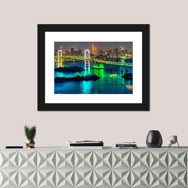 Tokyo Tower &amp; Rainbow Bridge Canvas Wall Art-5 Horizontal-Gallery Wrap-22" x 12"-Tiaracle