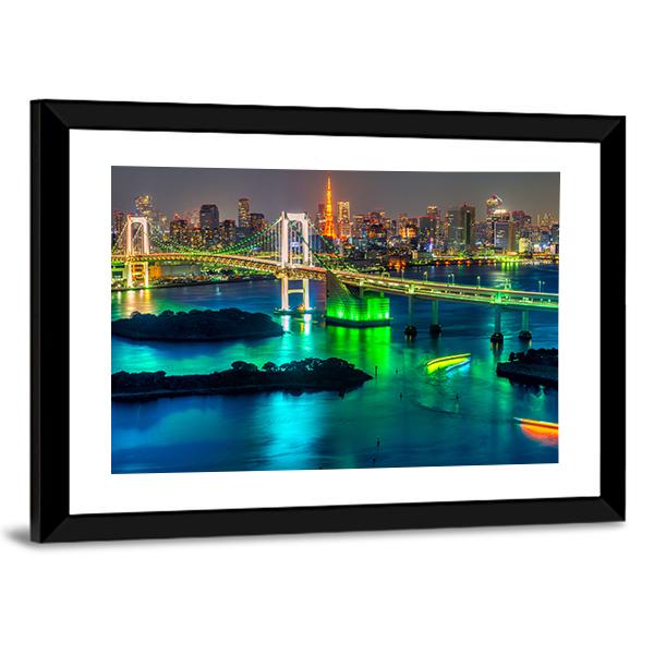 Tokyo Tower &amp; Rainbow Bridge Panoramic Canvas Wall Art-1 Piece-36" x 12"-Tiaracle
