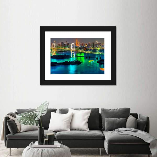 Tokyo Tower &amp; Rainbow Bridge Panoramic Canvas Wall Art-1 Piece-36" x 12"-Tiaracle