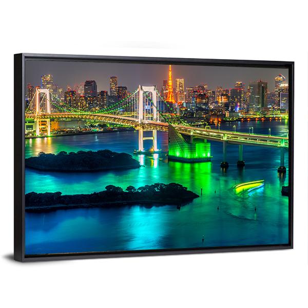 Tokyo Tower &amp; Rainbow Bridge Panoramic Canvas Wall Art-1 Piece-36" x 12"-Tiaracle
