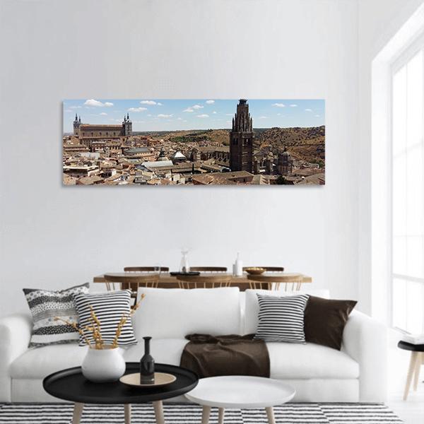 Toledo Old Town And Castile La Mancha Panoramic Canvas Wall Art-1 Piece-36" x 12"-Tiaracle