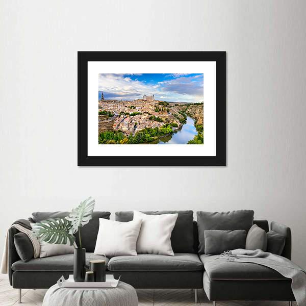 Toledo Old Town City Skyline Canvas Wall Art-1 Piece-Framed Print-20" x 16"-Tiaracle