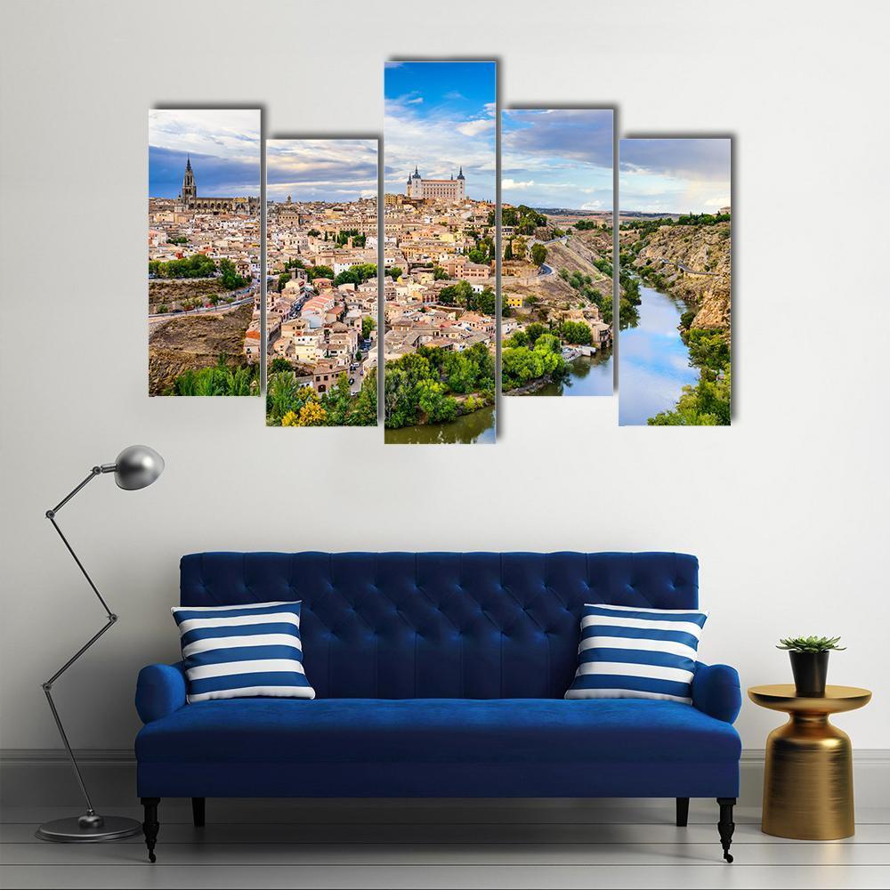 Toledo Old Town City Skyline Canvas Wall Art-5 Pop-Gallery Wrap-47" x 32"-Tiaracle