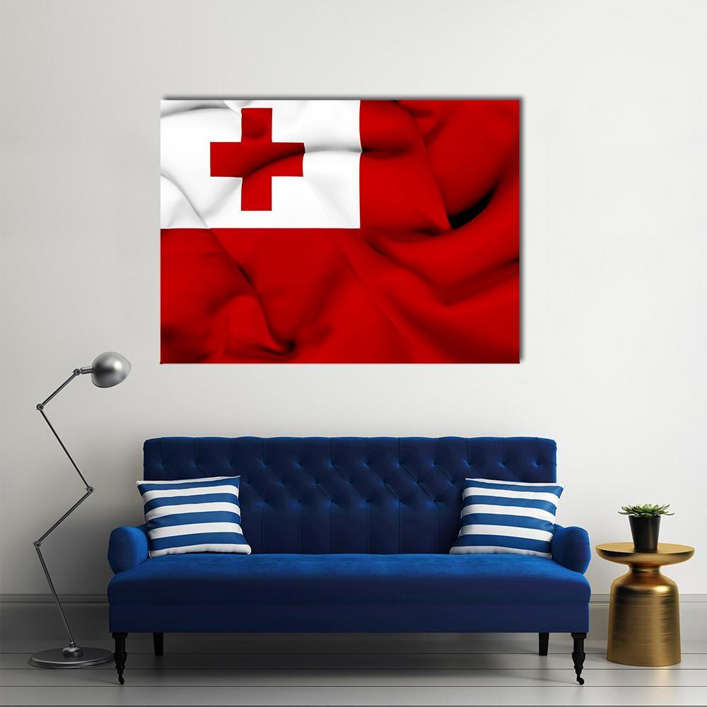 Waving Tonga Flag Canvas Wall Art-4 Horizontal-Gallery Wrap-34" x 24"-Tiaracle