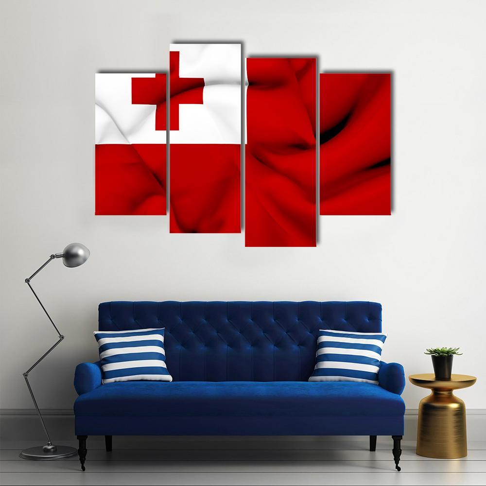 Waving Tonga Flag Canvas Wall Art-4 Pop-Gallery Wrap-50" x 32"-Tiaracle