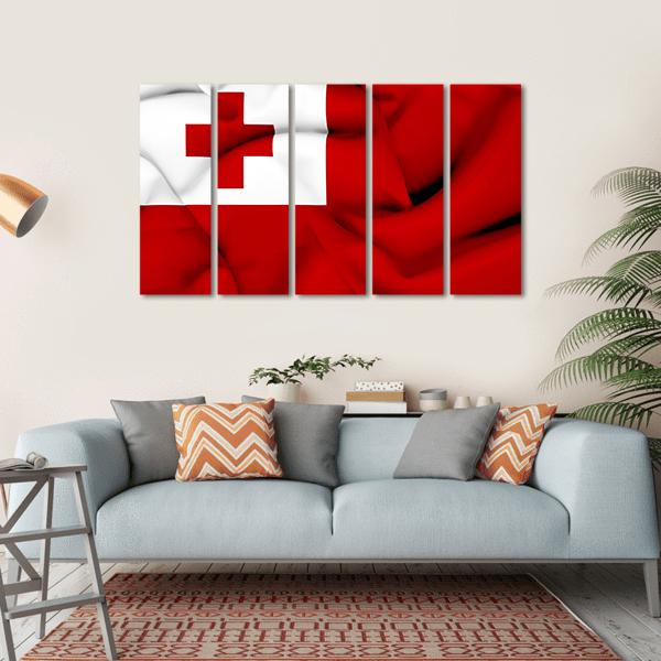 Waving Tonga Flag Canvas Wall Art-5 Horizontal-Gallery Wrap-22" x 12"-Tiaracle