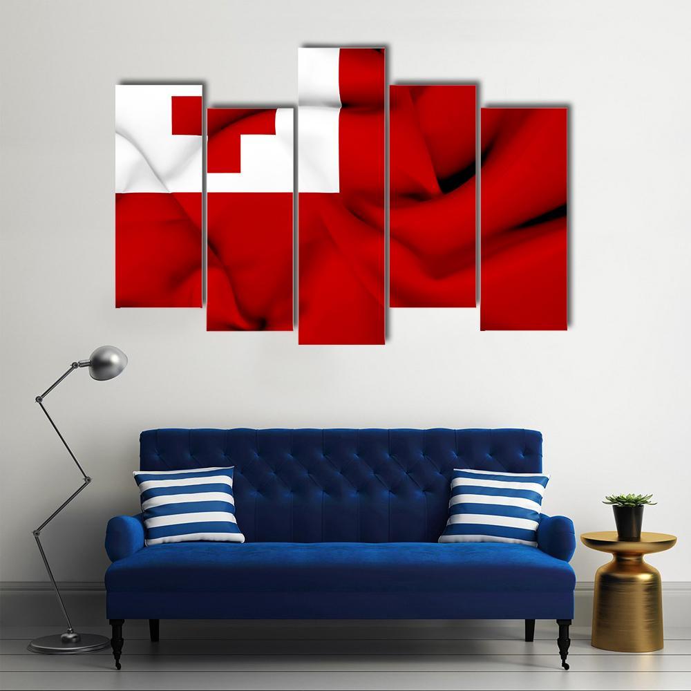 Waving Tonga Flag Canvas Wall Art-5 Pop-Gallery Wrap-47" x 32"-Tiaracle