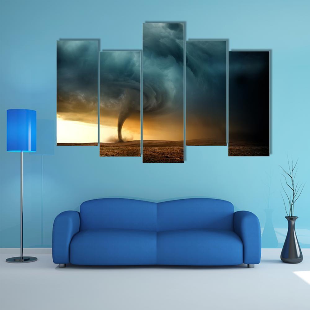 Tornado Forming A Supercell Canvas Wall Art-5 Pop-Gallery Wrap-47&quot; x 32&quot;-Tiaracle