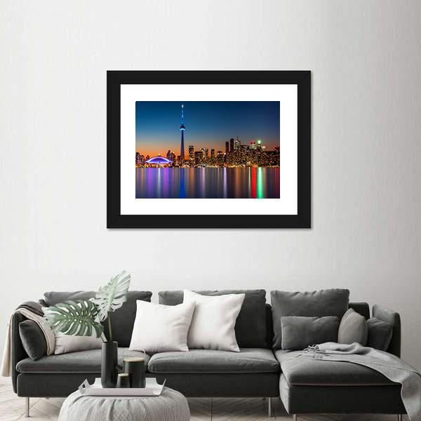 Toronto Skyline At Dusk Canvas Wall Art-1 Piece-Framed Print-20" x 16"-Tiaracle