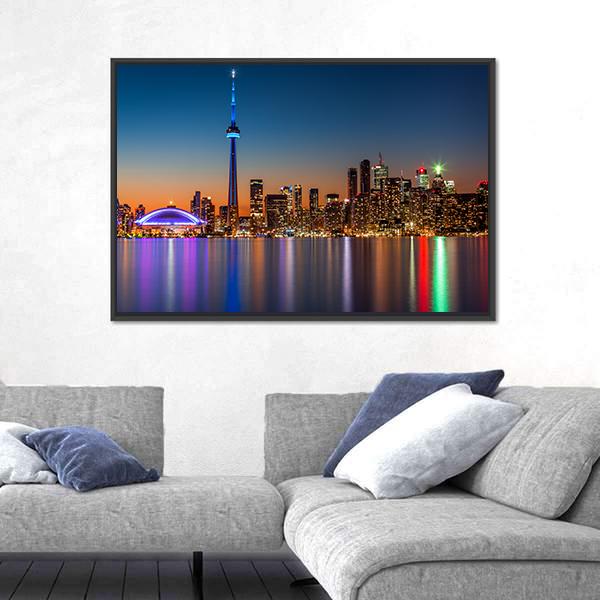 Toronto Skyline At Dusk Canvas Wall Art-1 Piece-Floating Frame-24" x 16"-Tiaracle