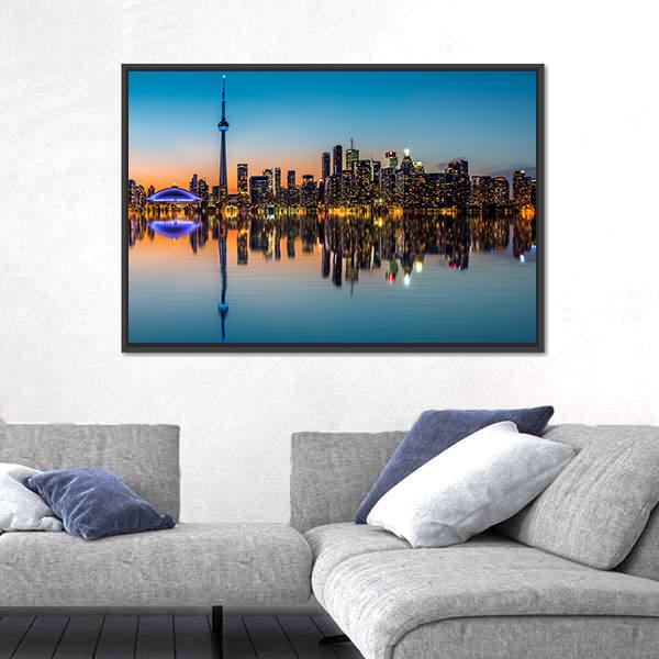 Toronto Skyline At Dusk Canvas Wall Art-1 Piece-Floating Frame-24" x 16"-Tiaracle