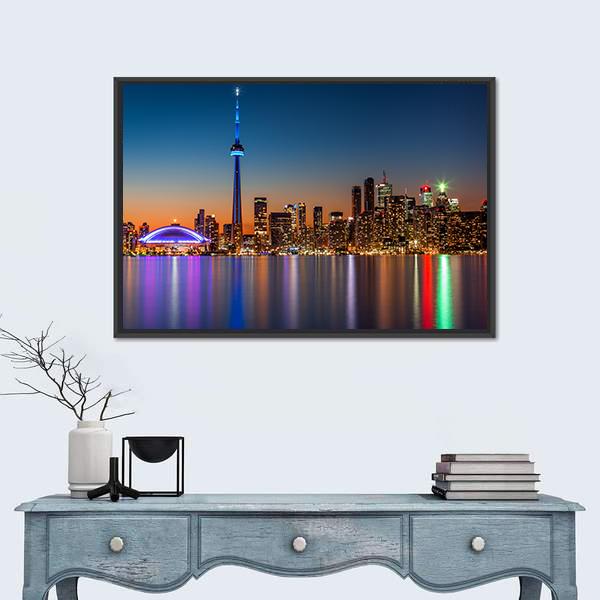 Toronto Skyline At Dusk Canvas Wall Art-5 Horizontal-Gallery Wrap-22" x 12"-Tiaracle