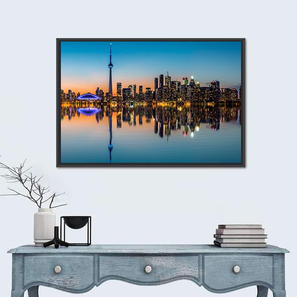 Toronto Skyline At Dusk Canvas Wall Art-3 Horizontal-Gallery Wrap-25" x 16"-Tiaracle