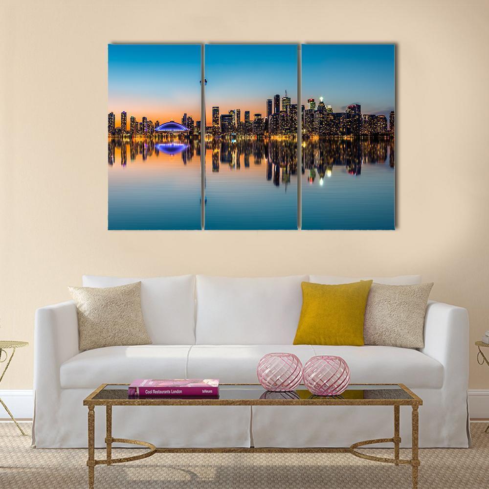 Toronto Skyline At Dusk Canvas Wall Art-3 Horizontal-Gallery Wrap-37" x 24"-Tiaracle