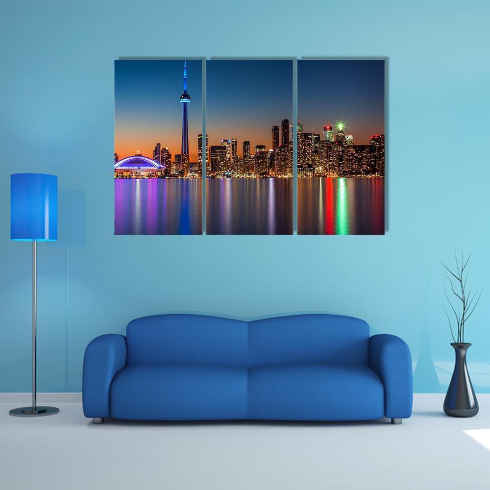 Toronto Skyline At Dusk Canvas Wall Art-3 Horizontal-Gallery Wrap-37" x 24"-Tiaracle