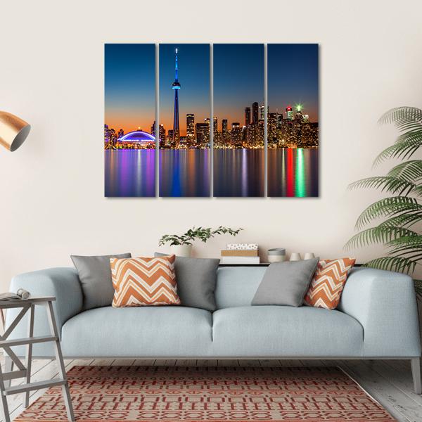 Toronto Skyline At Dusk Canvas Wall Art-4 Horizontal-Gallery Wrap-34" x 24"-Tiaracle