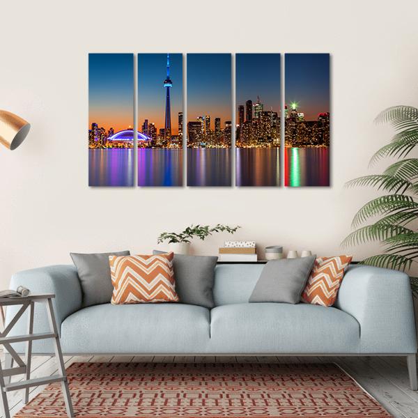 Toronto Skyline At Dusk Canvas Wall Art-5 Horizontal-Gallery Wrap-22" x 12"-Tiaracle