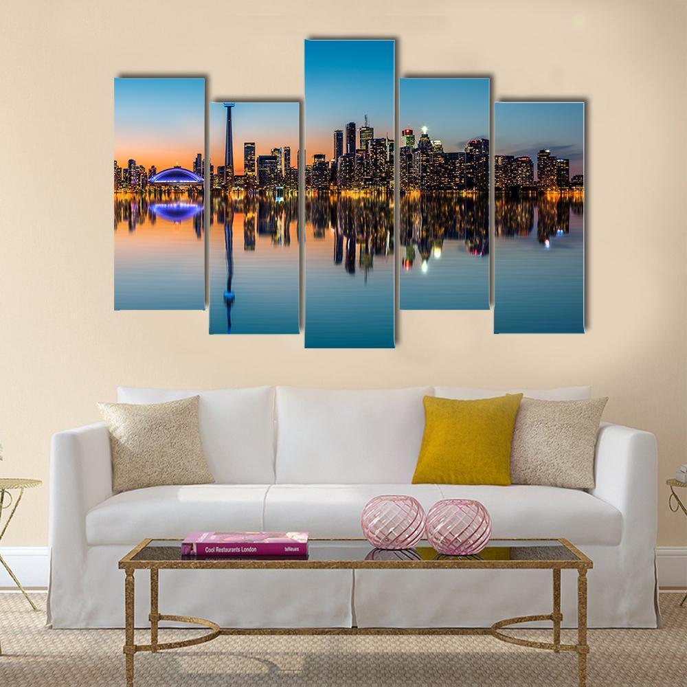 Toronto Skyline At Dusk Canvas Wall Art-5 Pop-Gallery Wrap-47" x 32"-Tiaracle