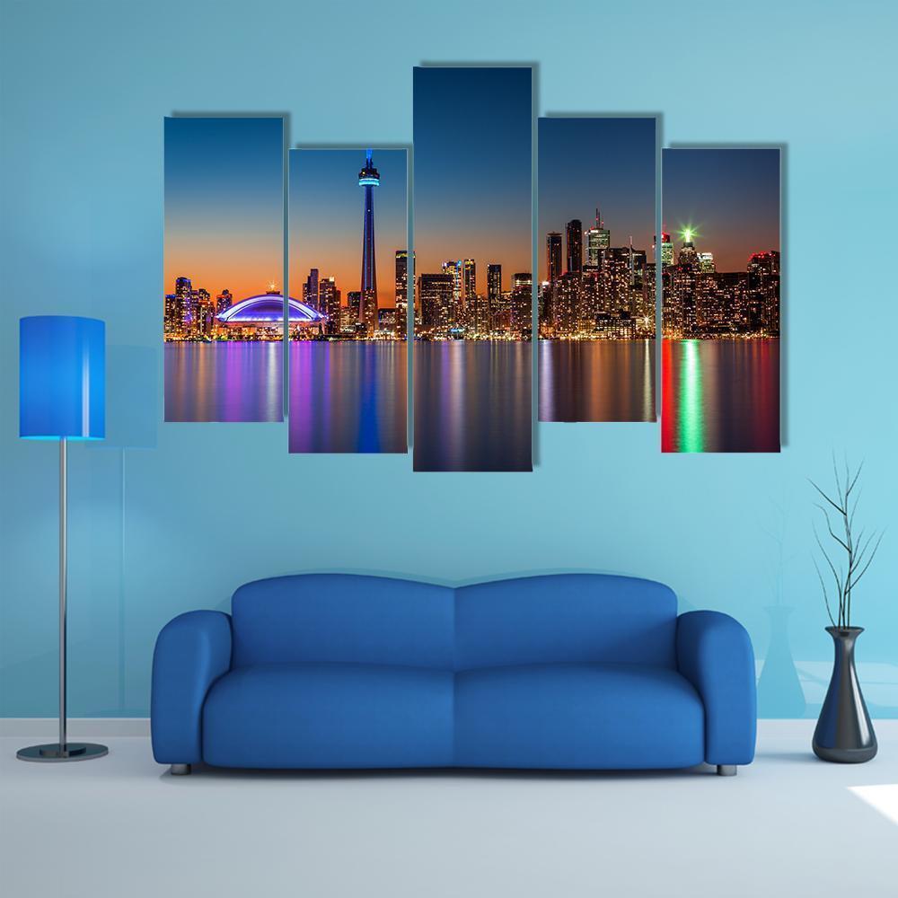 Toronto Skyline At Dusk Canvas Wall Art-5 Pop-Gallery Wrap-47" x 32"-Tiaracle