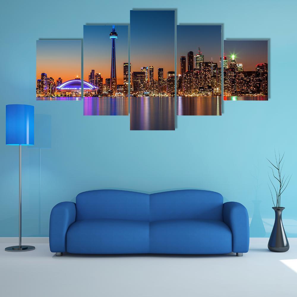 Toronto Skyline At Dusk Canvas Wall Art-5 Star-Gallery Wrap-62" x 32"-Tiaracle