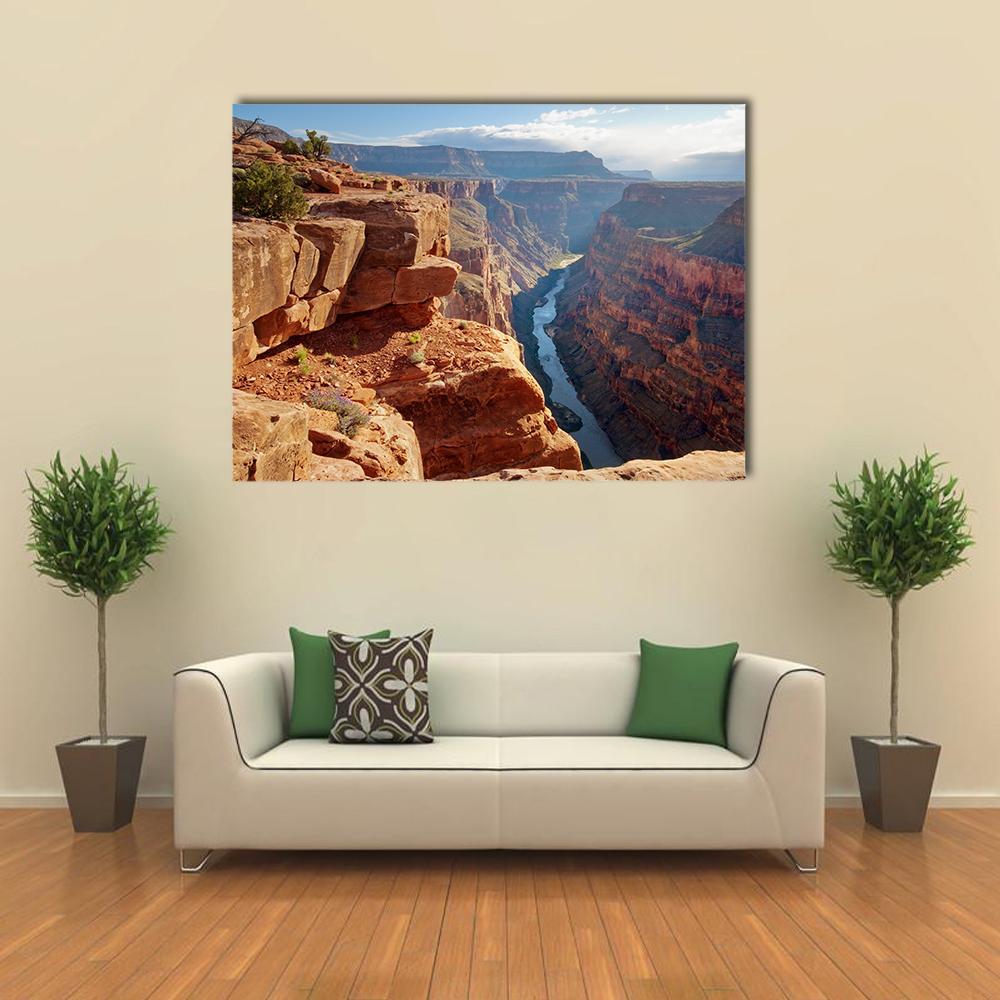 Toroweap Point Grand Canyon National Park Canvas Wall Art in brown, orange and blue, single panel hung on a wall