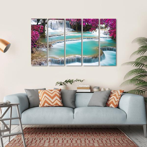 Torquoise Waterfall Of Kuang Si Laos Canvas Wall Art-5 Horizontal-Gallery Wrap-22" x 12"-Tiaracle