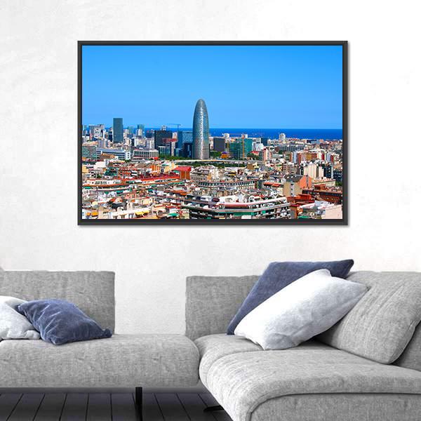 Torre Agbar Barcelona Canvas Wall Art-1 Piece-Floating Frame-24" x 16"-Tiaracle
