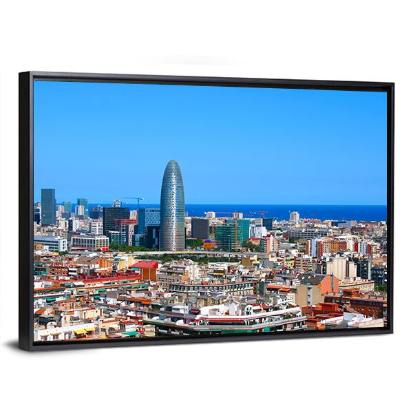Torre Agbar Barcelona Canvas Wall Art-3 Horizontal-Gallery Wrap-25" x 16"-Tiaracle