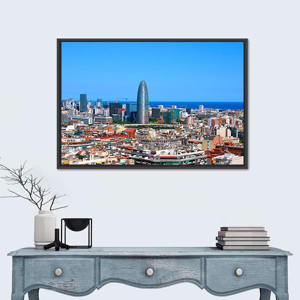 Torre Agbar Barcelona Canvas Wall Art-3 Horizontal-Gallery Wrap-25" x 16"-Tiaracle