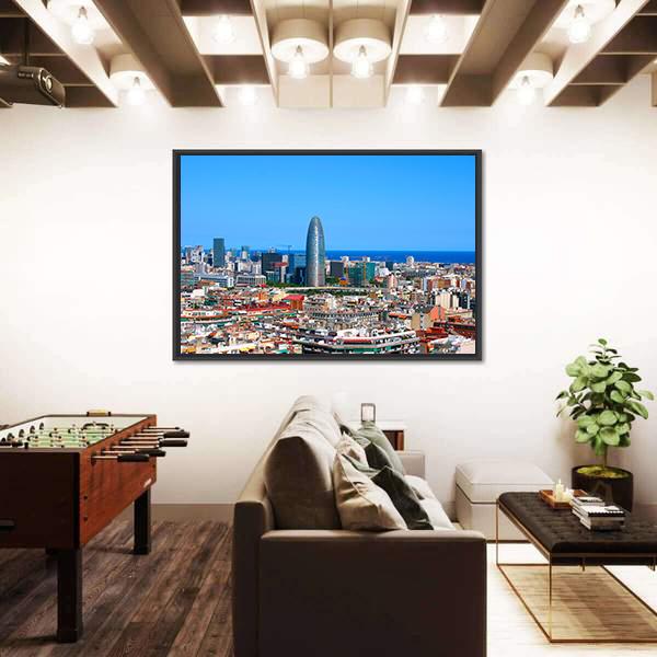 Torre Agbar Barcelona Canvas Wall Art-3 Horizontal-Gallery Wrap-25" x 16"-Tiaracle