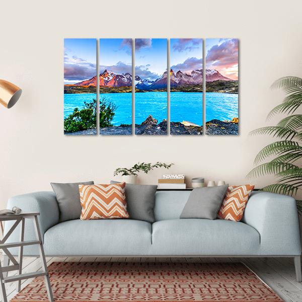 Torres del Paine In Patagonia Canvas Wall Art-5 Horizontal-Gallery Wrap-22" x 12"-Tiaracle