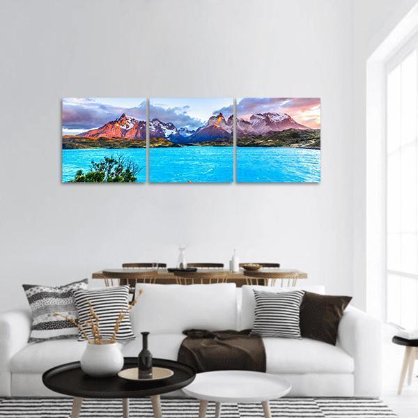 Torres del Paine In Patagonia Panoramic Canvas Wall Art-3 Piece-25" x 08"-Tiaracle