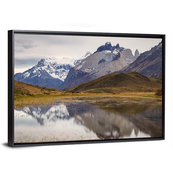 Torres Del Paine Mountain Reflecting In Lake Canvas Wall Art-3 Horizontal-Gallery Wrap-25" x 16"-Tiaracle