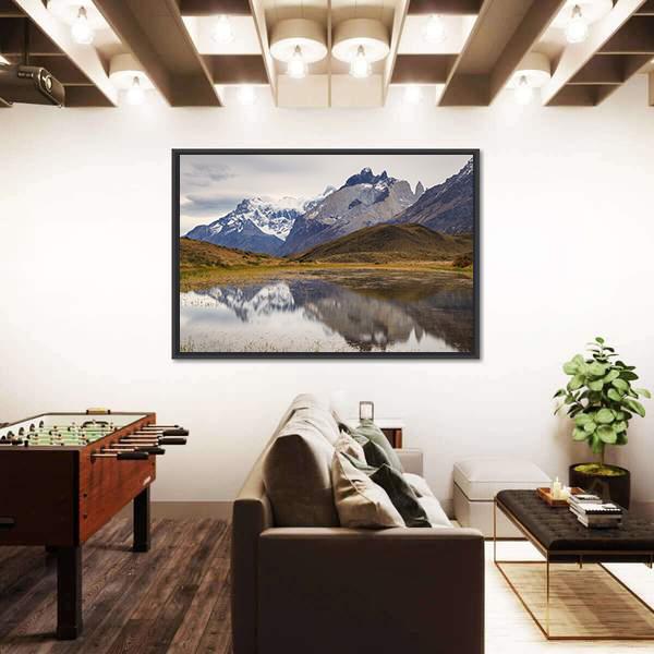 Torres Del Paine Mountain Reflecting In Lake Canvas Wall Art-3 Horizontal-Gallery Wrap-25" x 16"-Tiaracle