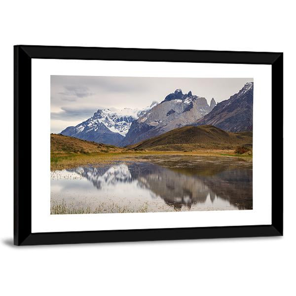 Torres Del Paine Mountain Reflecting In Lake Canvas Wall Art-3 Horizontal-Gallery Wrap-25" x 16"-Tiaracle