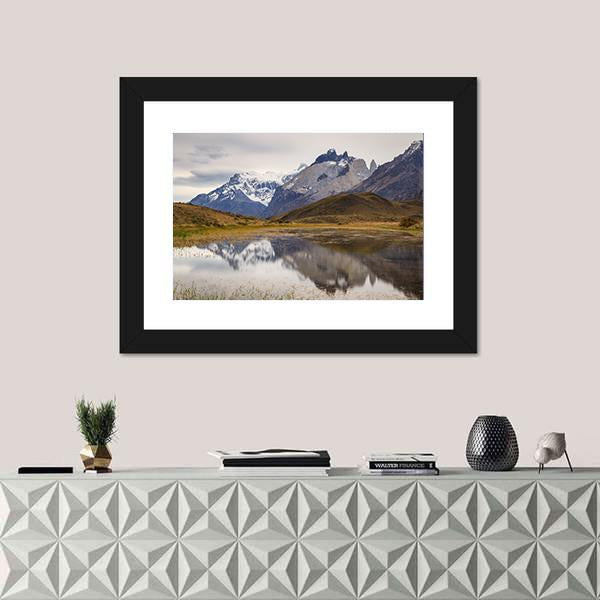 Torres Del Paine Mountain Reflecting In Lake Canvas Wall Art-3 Horizontal-Gallery Wrap-25" x 16"-Tiaracle