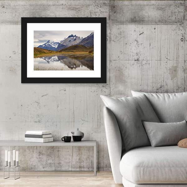 Torres Del Paine Mountain Reflecting In Lake Canvas Wall Art-3 Horizontal-Gallery Wrap-25" x 16"-Tiaracle