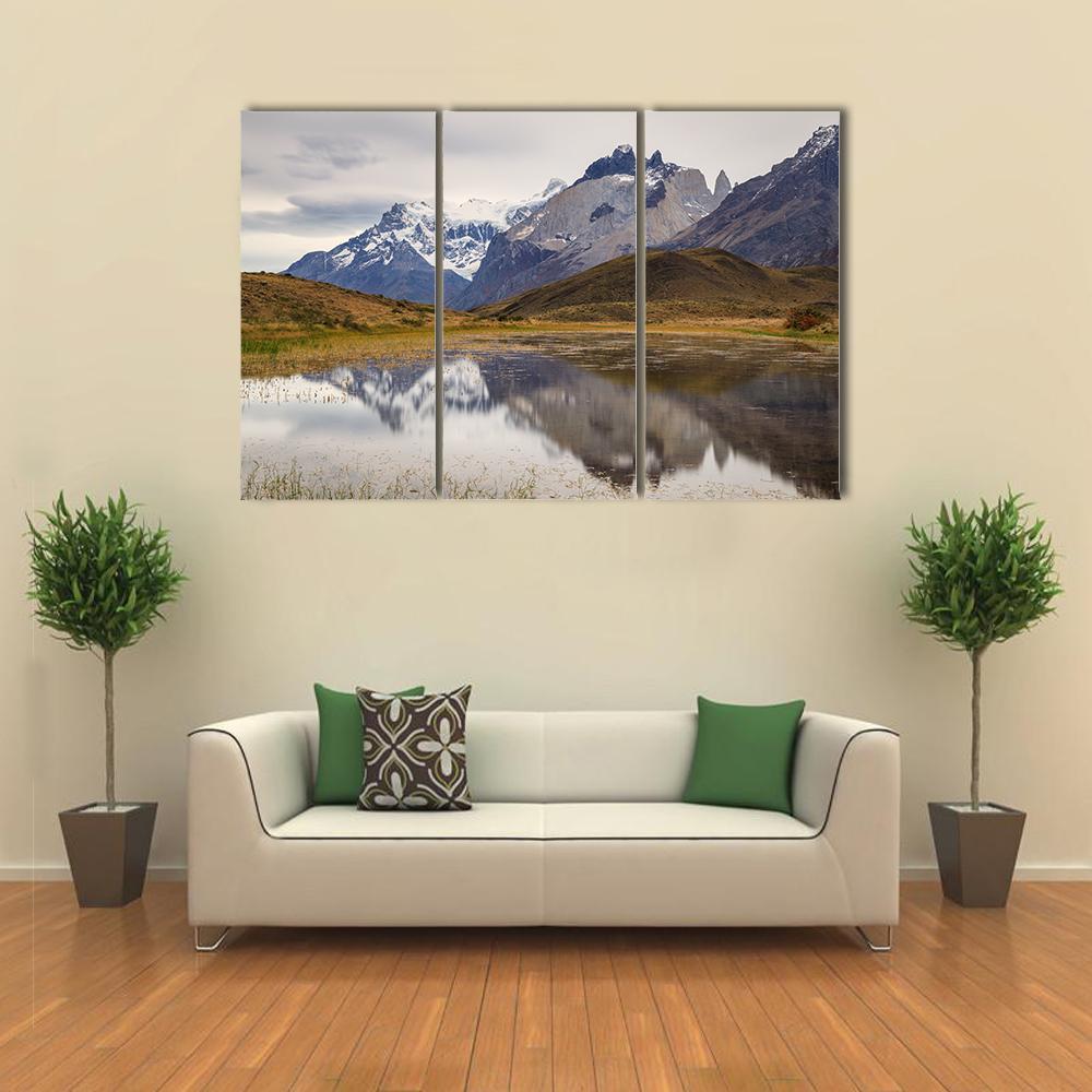 Torres Del Paine Mountain Reflecting In Lake Canvas Wall Art-3 Horizontal-Gallery Wrap-37" x 24"-Tiaracle