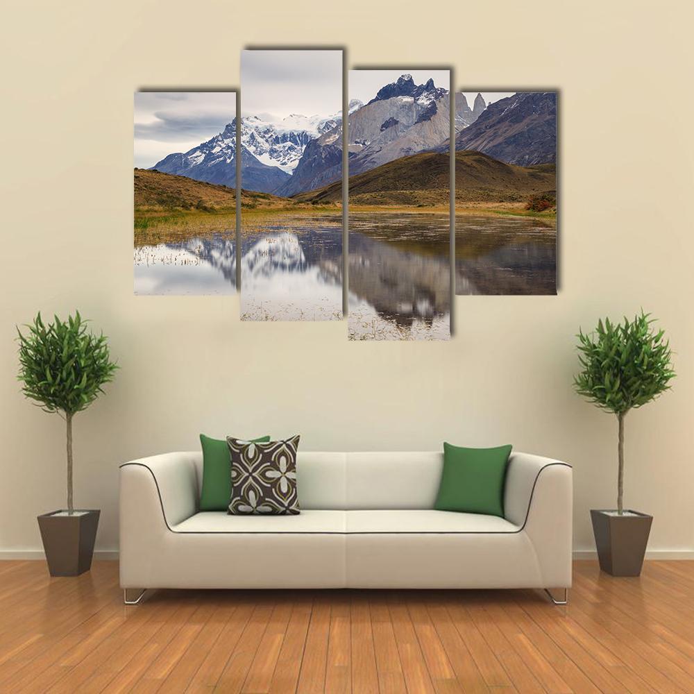 Torres Del Paine Mountain Reflecting In Lake Canvas Wall Art-4 Pop-Gallery Wrap-50" x 32"-Tiaracle