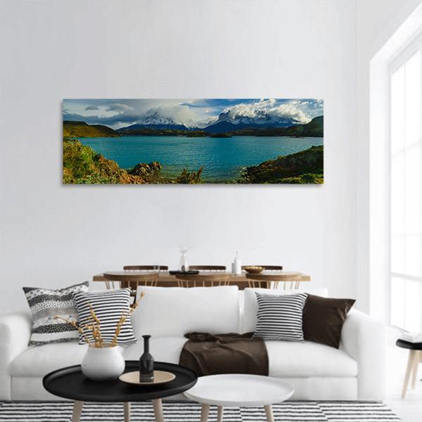 Torres Mountains From Lake Panoramic Canvas Wall Art-1 Piece-36" x 12"-Tiaracle